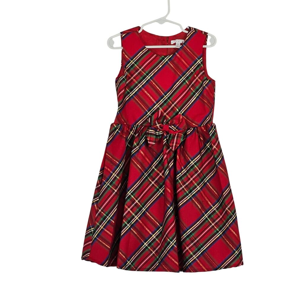 Tahari Girl Christmas Plaid Red Sleeveless Dress Girls Size 6